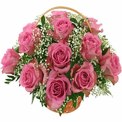Pink Roses Basket 12 Flowers delivery to India